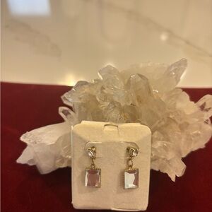Vtg Rhinestone Post with Bezel Set Crystal Dangle Earrings